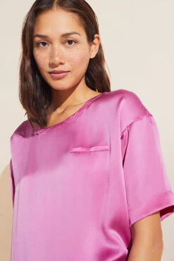 Eberjey Inez Washable Silk Short Sleeve Tee & Boxer PJ Set - Italian Rose -Fashion - Pajamas EBJ1972 TU2015SS ITALR S