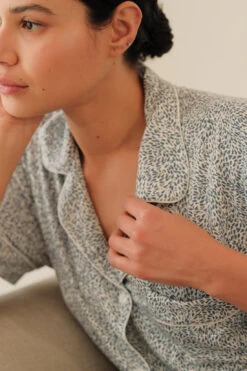 Eberjey Gisele Printed TENCEL™ Modal Relaxed Short PJ Set - Animale Coastal Blue/Ivory