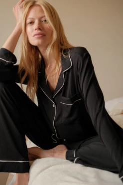 Eberjey Gisele TENCEL™ Modal Long PJ Set - Black/Sorbet Pink