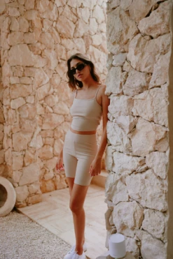 Eberjey Pima Rib Cropped Cami - Oat