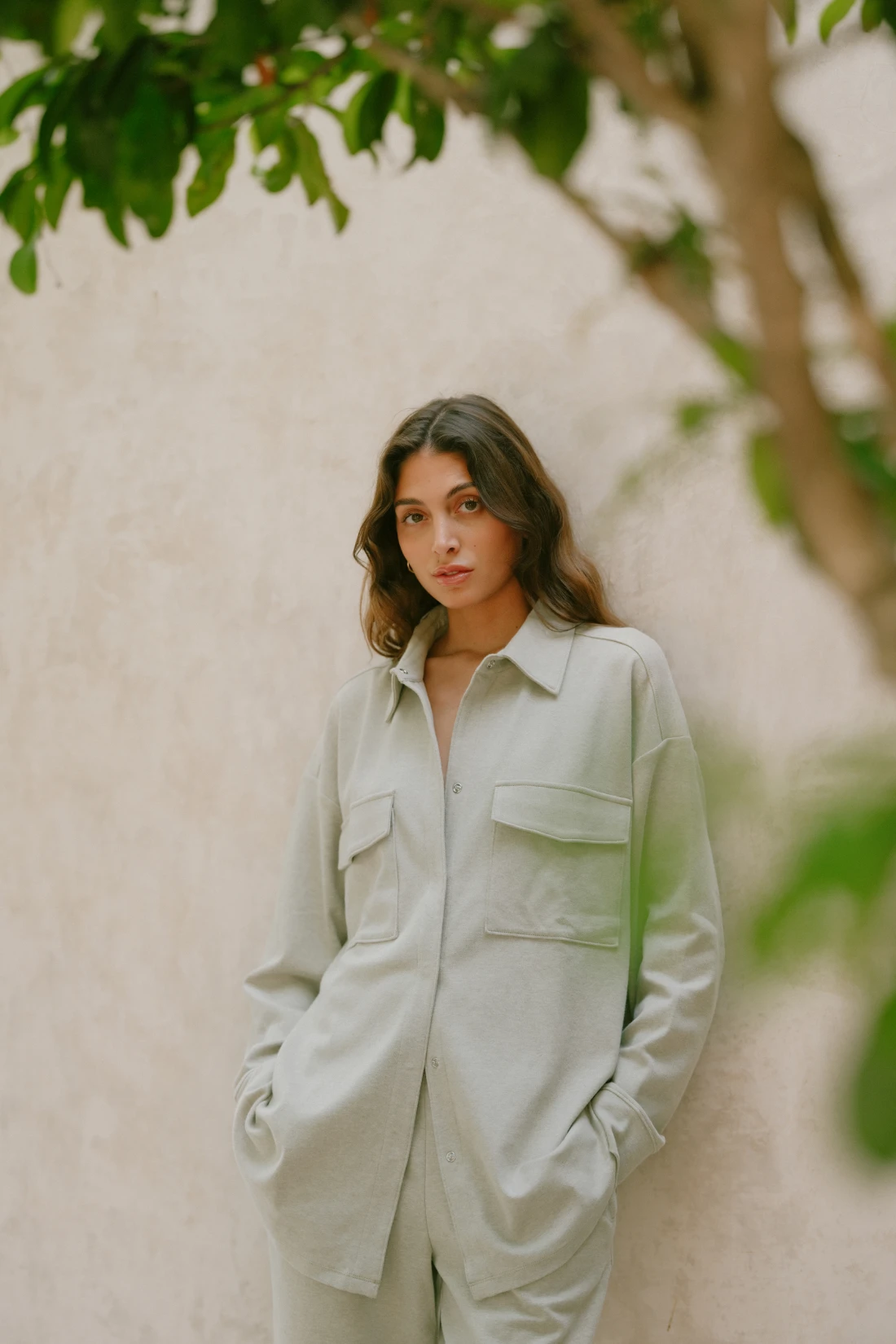 Eberjey Luxe Sweats Shacket - Botanical Zen Green 3 Eberjey Luxe Sweats Shacket - Botanical Zen Green