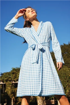 Lake Pima Robe In Bluebird Gingham -Fashion - Pajamas GinghamPimaWeb 14