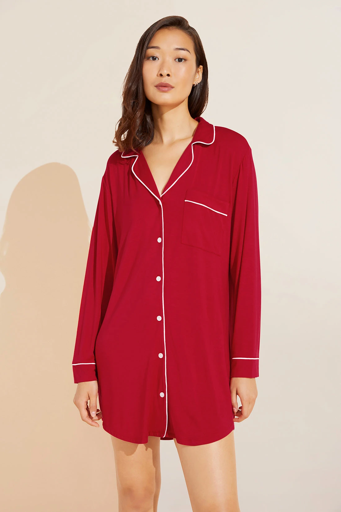 Eberjey Gisele TENCEL™ Modal Sleepshirt - Haute Red/Ivory 3 Eberjey Gisele TENCEL™ Modal Sleepshirt - Haute Red/Ivory
