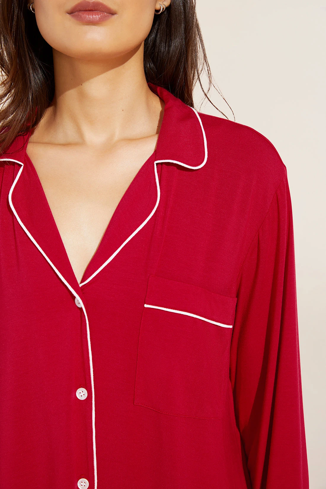 Eberjey Gisele TENCEL™ Modal Sleepshirt - Haute Red/Ivory 4 Eberjey Gisele TENCEL™ Modal Sleepshirt - Haute Red/Ivory - Image 2