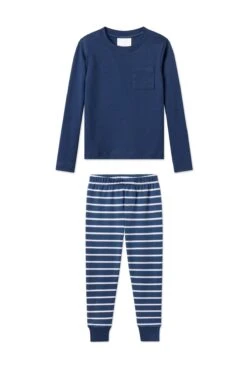 Lake Kids Pima Pocket Long-Long Set In Navy Breton Stripe