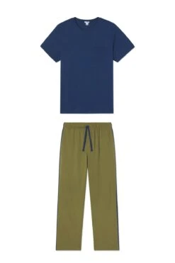 Fashion - Pajamas 23 Lake Men's Pima Slumber Short-Long Set In Olive