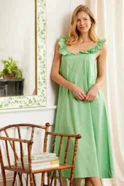 Lake Amelia Nightgown In Grass -Fashion - Pajamas LAKE Spring23 Studio RuffleStrapNightgown Grass 0617