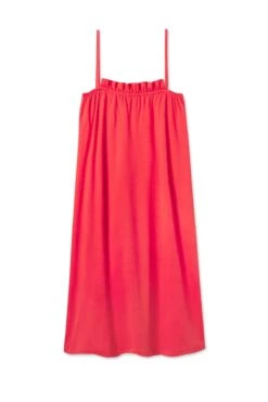 Lake Pima Ruffle Midi Nightgown In Cerise