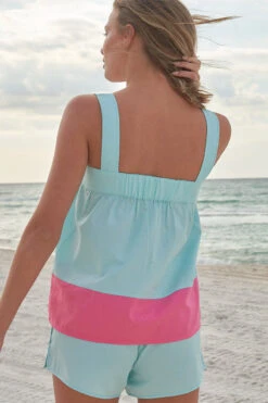 Lake Colorblock Tank Set In Aqua -Fashion - Pajamas LAKE Webcrop Aqua Zinnia PoplinColorblockSet Summer23 1249