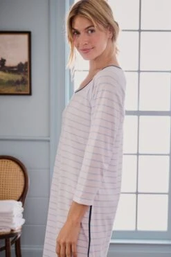 Lake Pima Long Sleeve Nightgown In Marine -Fashion - Pajamas LAKE Webcrop Fall23 Lifestyle PimaLongSleeveNG Marine 0117