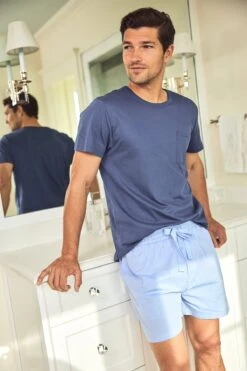 Lake Men's Boxer Shorts Set In Navy Chambray -Fashion - Pajamas LAKE Webcrop Summer23 MensBoxerShortsSet NavyChambray 5767