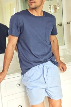 Fashion - Pajamas -Fashion - Pajamas LAKE Webcrop Summer23 MensBoxerShortsSet NavyChambray 5781