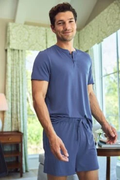 Lake Men's DreamKnit Boxer Set In Ocean Blue -Fashion - Pajamas LAKE Webcrop Summer23 MensDreamKnitBoxerSet OceanBlue 2754 75081b87 0036 429c a5e3 f16f0c28a924