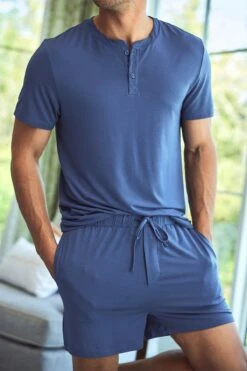 Lake Men's DreamKnit Boxer Set In Ocean Blue -Fashion - Pajamas LAKE Webcrop Summer23 MensDreamKnitBoxerSet OceanBlue 2790