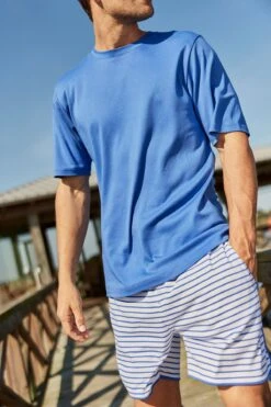 Lake Men's Pima Pajama Shorts Set In Cobalt -Fashion - Pajamas LAKE Webcrop Summer23 MensPimaShortsSet Cobalt 5036