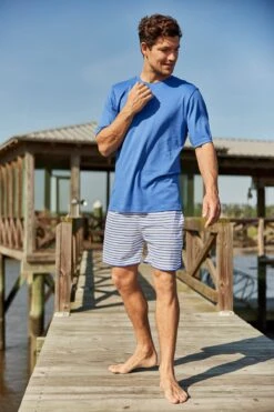 Fashion - Pajamas -Fashion - Pajamas LAKE Webcrop Summer23 MensPimaShortsSet Cobalt 5069