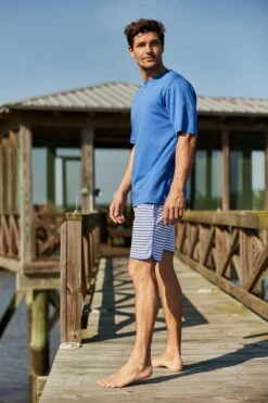 Lake Men's Pima Pajama Shorts Set In Cobalt -Fashion - Pajamas LAKE Webcrop Summer23 MensPimaShortsSet Cobalt 5080
