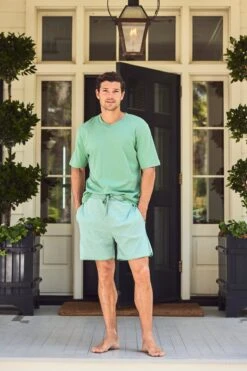 Lake Men's Pima Pajama Shorts Set In Spruce -Fashion - Pajamas LAKE Webcrop Summer23 MensPimaShortsSet Spruce 8734