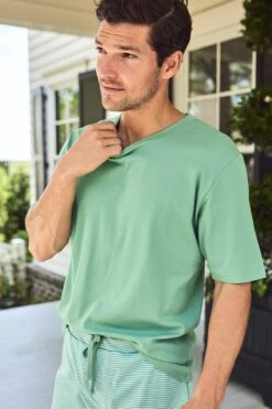 Lake Men's Pima Pajama Shorts Set In Spruce -Fashion - Pajamas LAKE Webcrop Summer23 MensPimaShortsSet Spruce 8684