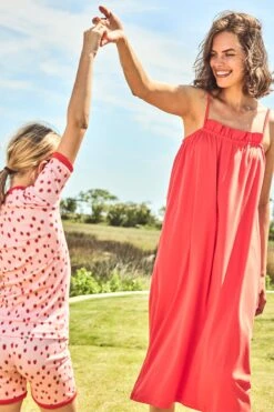 Lake Pima Ruffle Midi Nightgown In Cerise -Fashion - Pajamas LAKE Webcrop Summer23 PimaMidiRuffleGown Cerise 10555