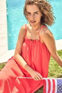 Lake Pima Ruffle Midi Nightgown In Cerise -Fashion - Pajamas LAKE Webcrop Summer23 PimaMidiRuffleGown Cerise 10740