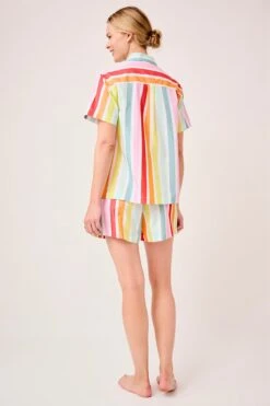 Lake Sadie Shorts Set In Rainbow Stripe -Fashion - Pajamas LAKE Webcrop 0047 LAKE Fall23 Studio SadieShortsSet RainbowStripe 0101