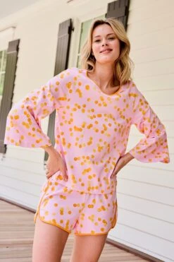 Lake Pima Penny Shorts Set In Pomelo -Fashion - Pajamas LAKE Webcrop 0113 LAKE Fall23 PimaPennyShortsSet Pomelo 3564