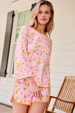 Lake Pima Penny Shorts Set In Pomelo -Fashion - Pajamas LAKE Webcrop 0116 LAKE Fall23 PimaPennyShortsSet Pomelo 3391