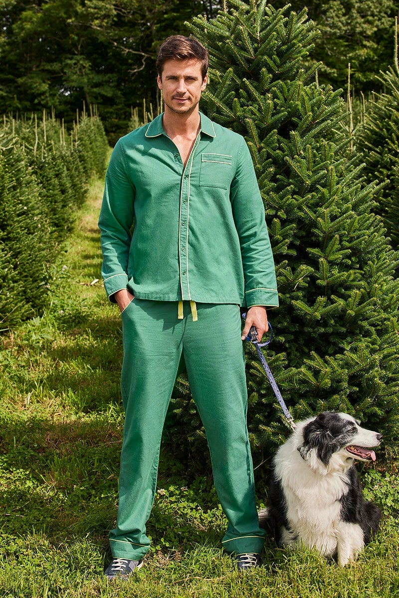 Lake Men's Flannel Piped Pants Set In Grove 4 Lake Men's Flannel Piped Pants Set In Grove - Image 2