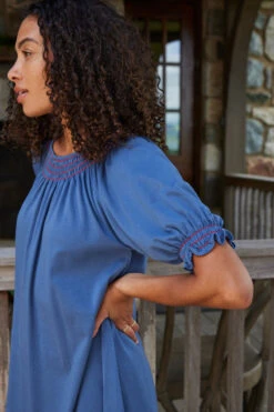 Lake Pima Smocked Nightgown In Navy 9 Lake Pima Smocked Nightgown In Navy -Fashion - Pajamas LAKE Website WebCrop Holiday22 10526