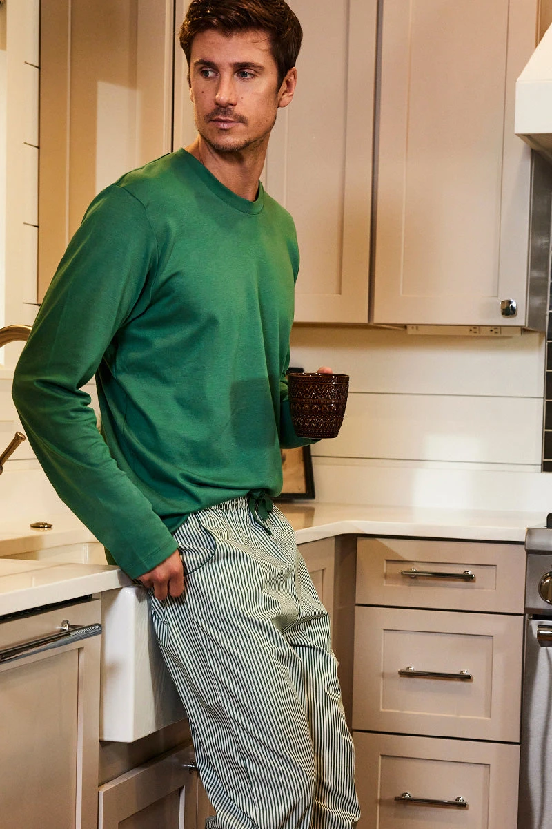 Lake Men's Long Sleeve Pima Tee In Classic Green 4 Lake Men's Long Sleeve Pima Tee In Classic Green - Image 2