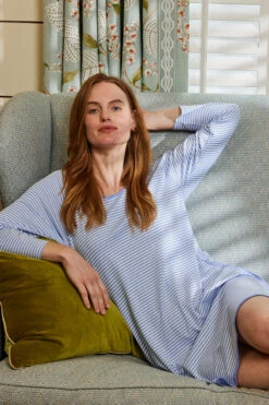 Lake Pima Long Sleeve Nightgown In Hydrangea -Fashion - Pajamas LAKE Website WebCrop Holiday22 8448