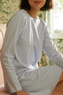 Lake Pima Long Sleeve Weekend Nightgown In Classic Navy -Fashion - Pajamas LAKE Website WebCrop Holiday22 Birm7196