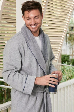 Lake Men's Cozy Robe In Heather Gray -Fashion - Pajamas LAKE Website WebCrop MensCozyRobe HeatherGray Final 0421