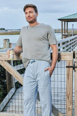 Lake Men's Pima Pajama Pants In Mineral Blue -Fashion - Pajamas LAKE Website WebCrop MensShortSleeveBambooTee HeatherGray MensPimaPajamaPants MineralBlue Fina