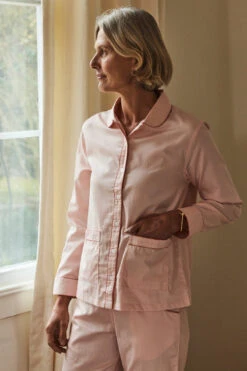 Lake Poplin Piped Pants Set In Peach -Fashion - Pajamas LAKE Website WebCrop Spring2023 PoplinPipedPantsSet Peach Final 2185