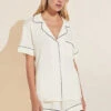 Eberjey Gisele TENCEL™ Modal Relaxed Short PJ Set - Ivory/Navy 1 Eberjey Gisele TENCEL™ Modal Relaxed Short PJ Set - Ivory/Navy -Fashion - Pajamas Low Res EBJ1718 PJ1018SN IVNA F