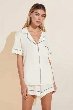 Eberjey Gisele TENCEL™ Modal Relaxed Short PJ Set - Ivory/Navy