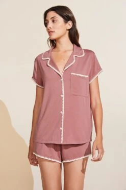 Eberjey Frida TENCEL™ Modal Shortie Short PJ Set - Old Rose/Ivory