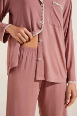 Eberjey Frida TENCEL™ Modal Long PJ Set - Old Rose/Ivory -Fashion - Pajamas Low Res EBJ1975 PJ2018 ORIV S 1