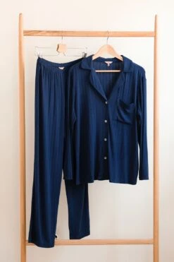 Eberjey Gisele TENCEL™ Modal Rib Long PJ Set - Navy 11 Eberjey Gisele TENCEL™ Modal Rib Long PJ Set - Navy -Fashion - Pajamas Low Res Eberjey GiseleRibPJ Flat 2