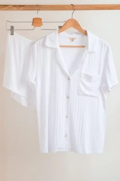 Eberjey Gisele TENCEL™ Modal Rib Relaxed Short PJ Set - White -Fashion - Pajamas Low Res Eberjey GiseleRibPJ Flat