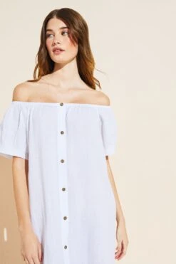 Eberjey Harper Linen Dress - White 9 Eberjey Harper Linen Dress - White -Fashion - Pajamas Low Res G2017 WHITE S