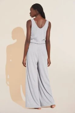 Eberjey Aloe Infused Cotton Wide Leg Jumpsuit - Heather Grey -Fashion - Pajamas Low Res JS2035 HGREY B