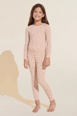 Eberjey Kids TENCEL™ Modal Gender Neutral Long PJ Set - Animal Hearts Mocha