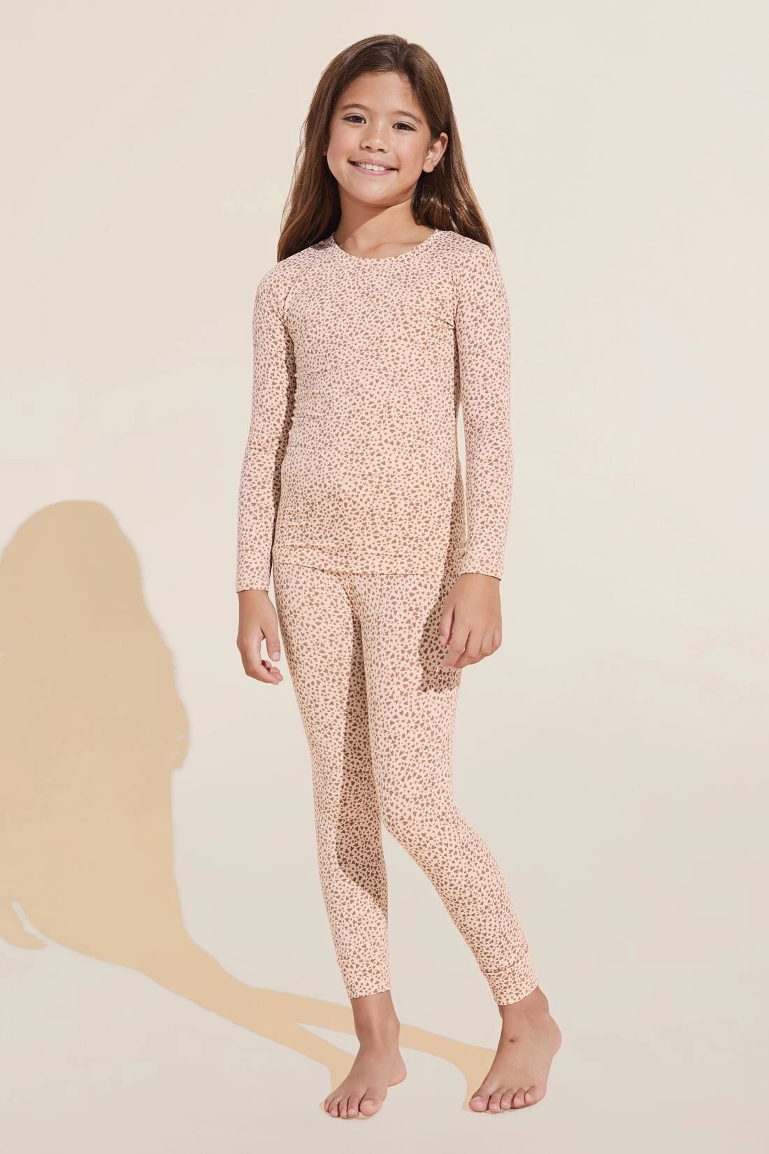Eberjey Kids TENCEL™ Modal Gender Neutral Long PJ Set - Animal Hearts Mocha 3 Eberjey Kids TENCEL™ Modal Gender Neutral Long PJ Set - Animal Hearts Mocha