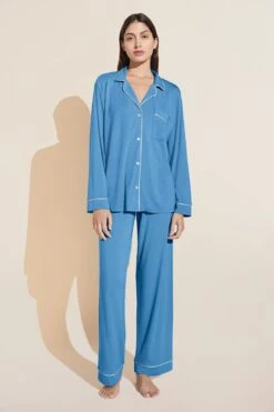 Eberjey Gisele TENCEL⢠Modal Long PJ Set - Azure/Ivory