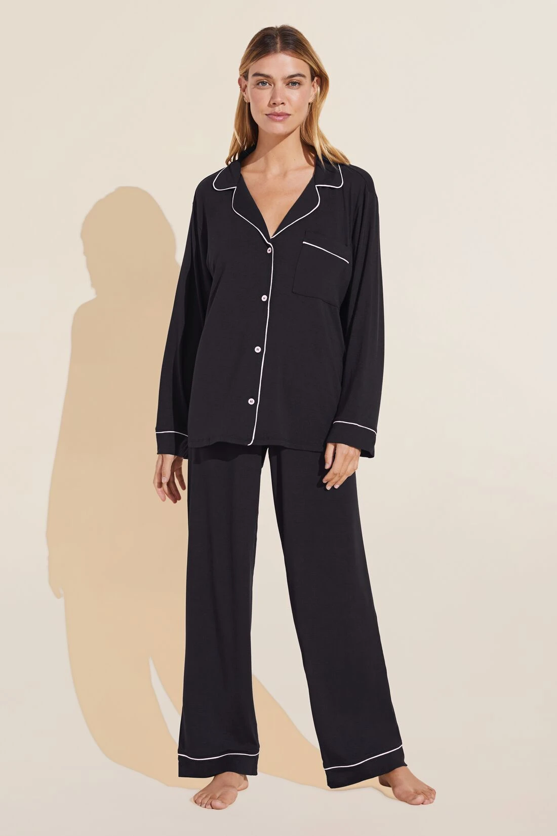 Eberjey Gisele TENCEL™ Modal Long PJ Set - Black/Sorbet Pink 4 Eberjey Gisele TENCEL™ Modal Long PJ Set - Black/Sorbet Pink - Image 2