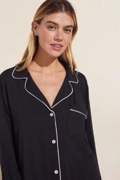 Eberjey Gisele TENCEL™ Modal Long PJ Set - Black/Sorbet Pink 8 Eberjey Gisele TENCEL™ Modal Long PJ Set - Black/Sorbet Pink -Fashion - Pajamas Low Res PJ1018 BKSO S