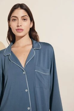 Eberjey Gisele TENCEL™ Modal Long PJ Set - Coastal Blue/Ice Blue -Fashion - Pajamas Low Res PJ1018 CBIB S 1